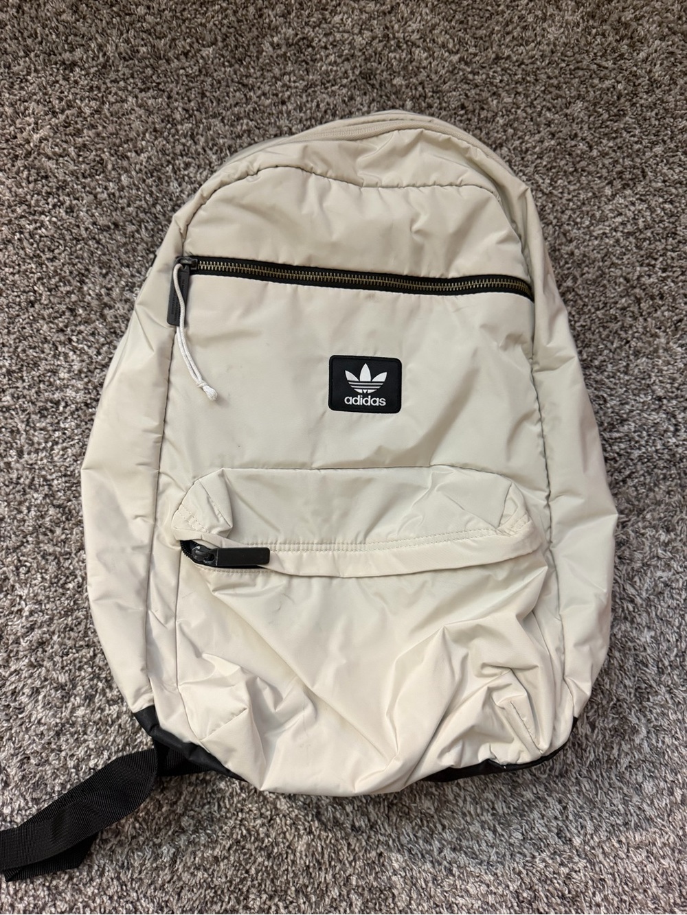 adidas Cream Puffer Backpack with Black Logo Patch